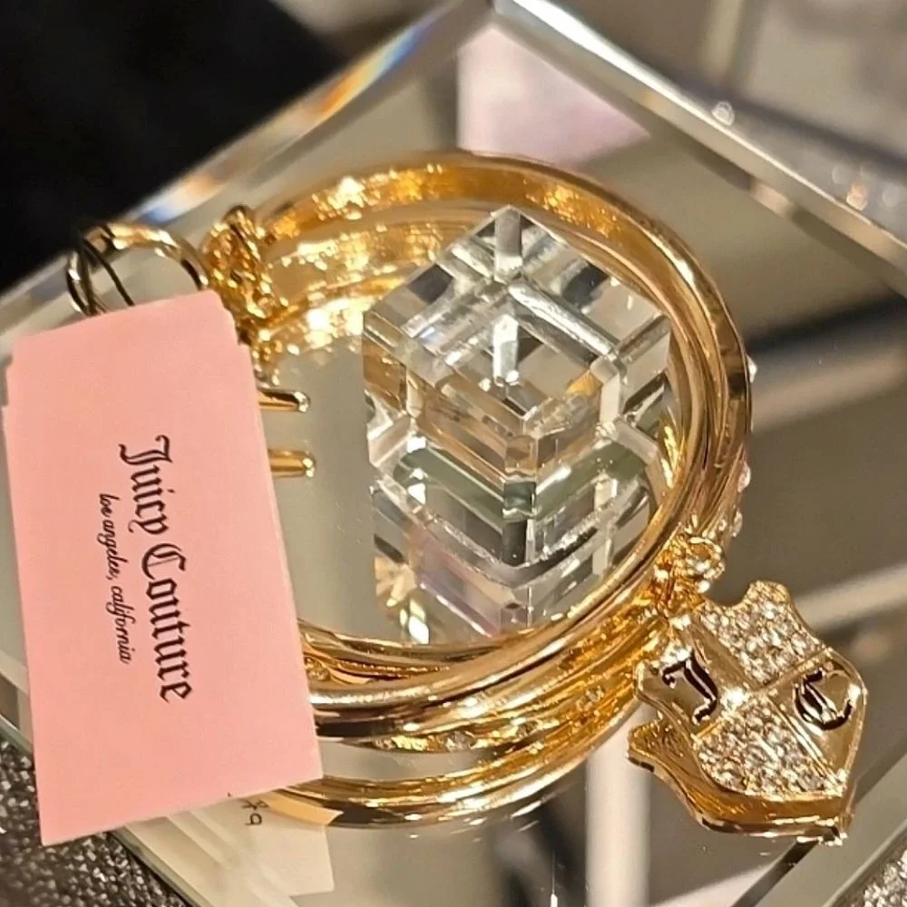 Juicy Couture JC‎ Logo Crystal Pave Glass Double Cuff Bracelet